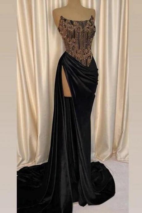 Chic Black Prom Dress With High Split