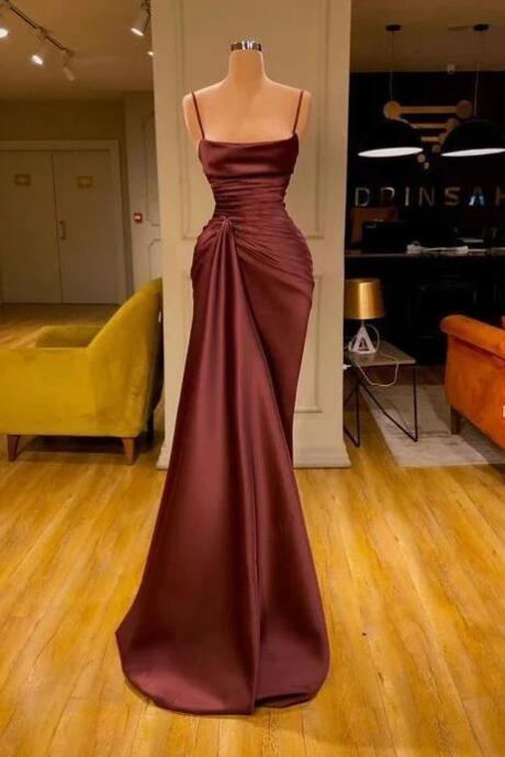Simple Wine Red Stain Prom Dresses