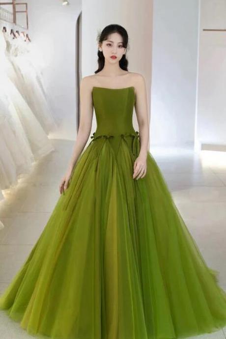 Special Green Strapless Long Prom Dresses With Bowknot