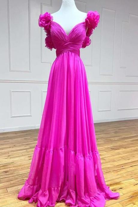 A-line Pink Ruffles Lace-up Back Prom Dress