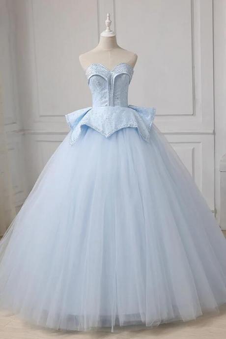 Mermaid Light Blue Sweetheart Ball Gown Tulle Prom Dresses