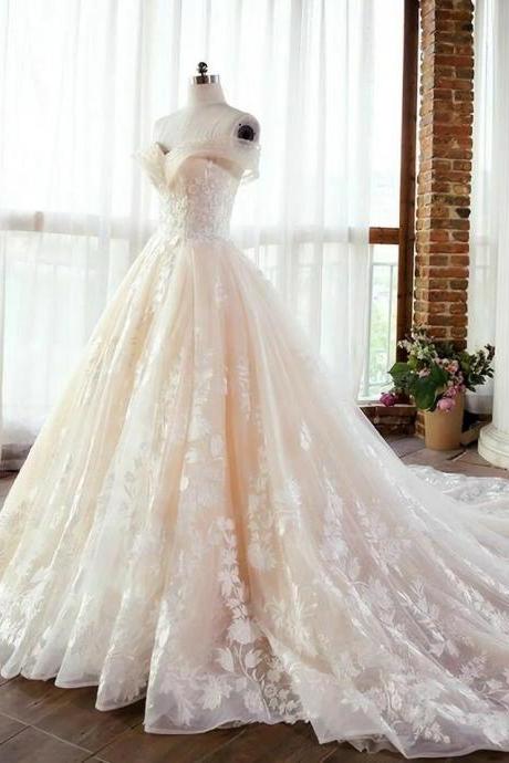 Off The Shoulder Long Tulle Prom Dress With Lace