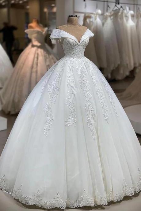 Off Shoulder Ball Gown Lace Wedding Dresses