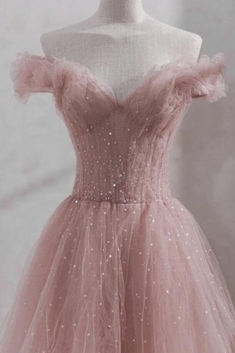 Shiny Fairy Midi Dress, Pink Tulle Prom Dresses