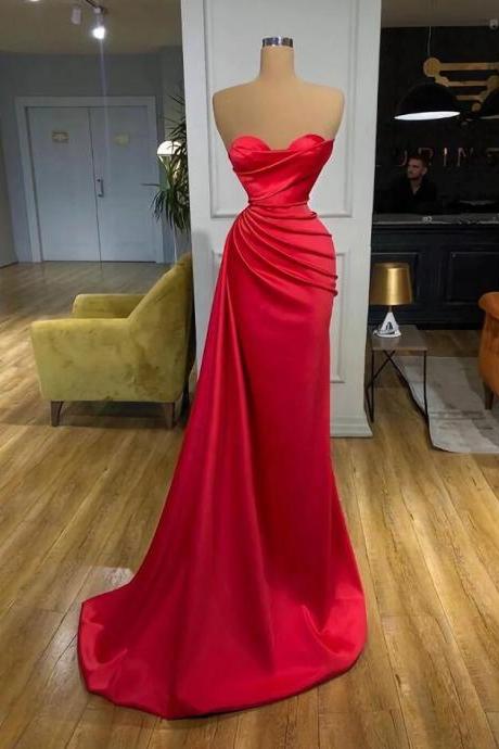 Strapless Mermaid Red Evening Dresses