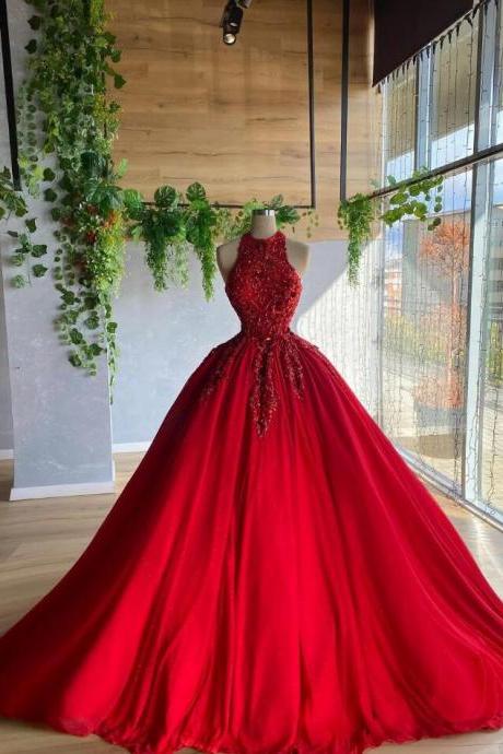 A Line Red Ball Gown Evening Dresses