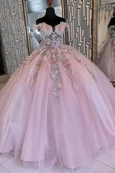 Off Shoulder Pink Ball Gown Evening Prom Dresses