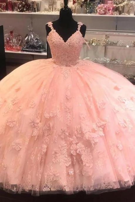 Ball Gown Pink Long Prom Dresses With Lace