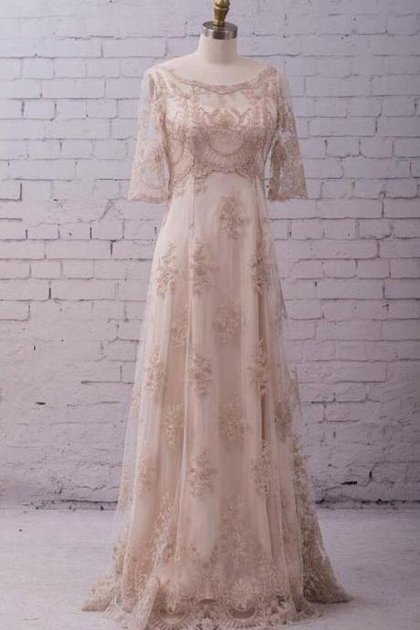 A Line Lace Mother Of Bride Dress With Sleeves