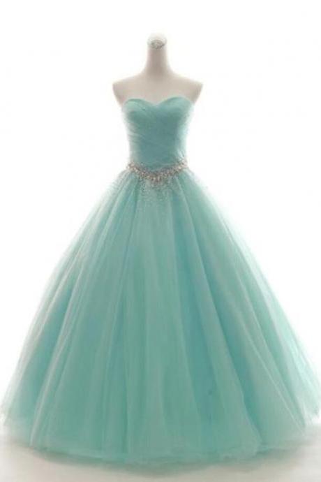 Sweetheart Neck Mint Green Tulle Sleeveless Formal Prom Dress With Beading