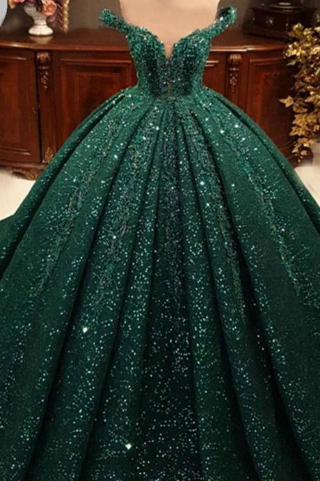 Ball Gown Sparkly Prom Dresses, Sequins Prom Dresses