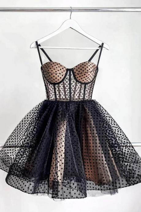 Sexy Black Tulle Short Prom Dress Homecoming Dress