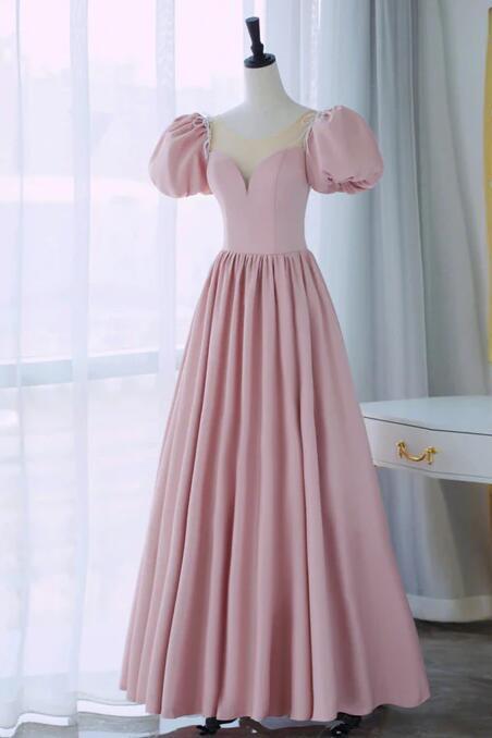 A Linepink Satin Long Prom Dresses