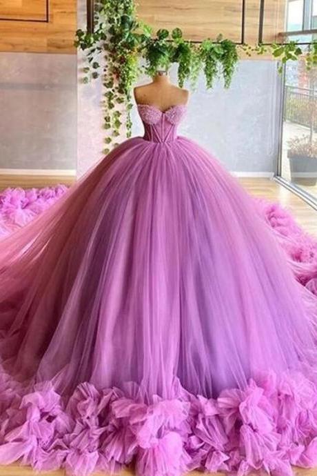 Lovely Sweetheart Ball Gown Purple Tulle Prom Dresses