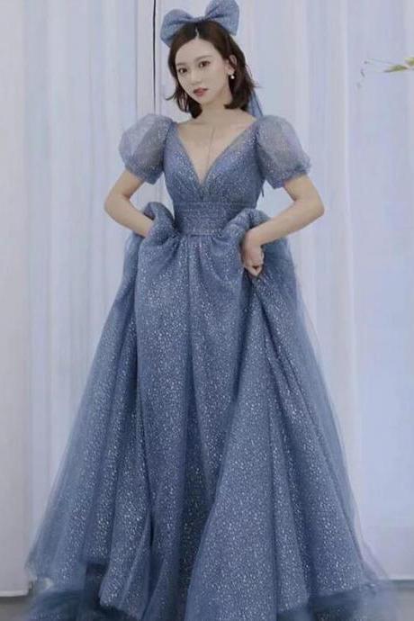 Princess Bubble Sleeves A-line Prom Dresses