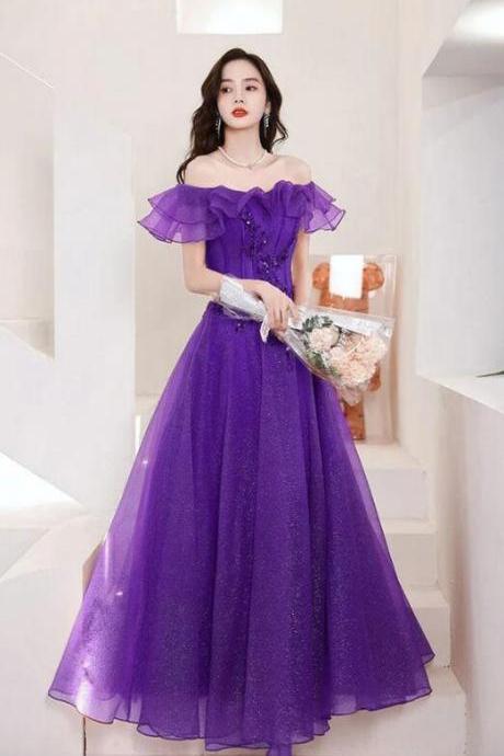 Off The Shoulder Purple Tulle Prom Dress