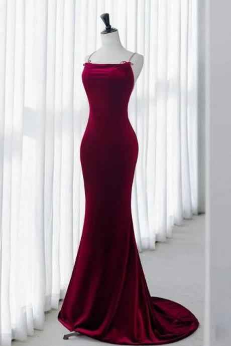 Simple Velvet Burgundy Long Prom Dresses