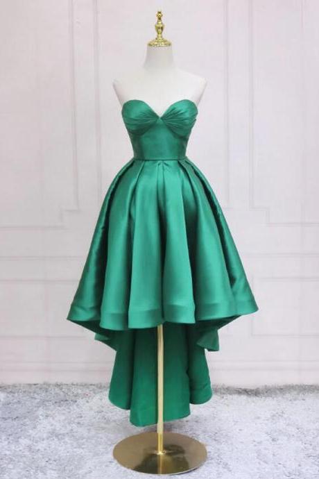 Simple Sweetheart Neck Green High Low Homecoming Dress