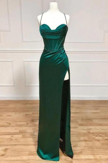 Mermaid Sweetheart Neck Green Stain Backless Long Prom Dress