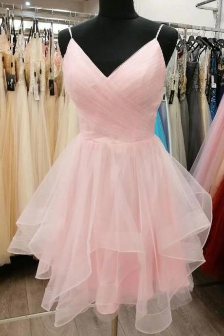 Simple Pink Tulle Short Prom Dresses
