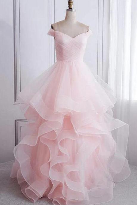 Off Shoulder Pink Sweetheart Tulle Formal Dress Pink Evening Dress