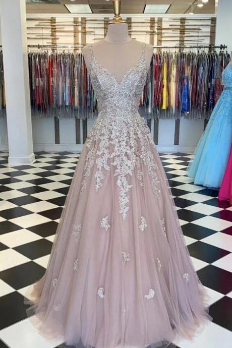 Unique Tulle Lace Long Prom Dress Evening Dresses