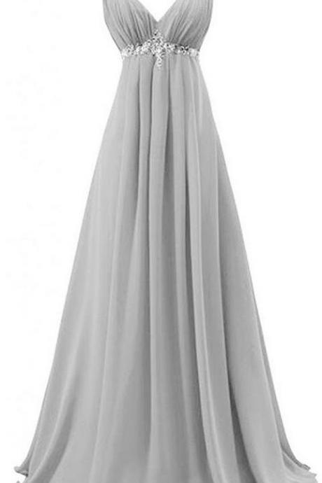 A Line Light Grey Chiffon Prom Dresses