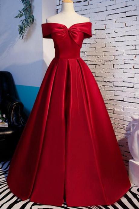 Simple Off The Shoulder Red Satin Prom Dress