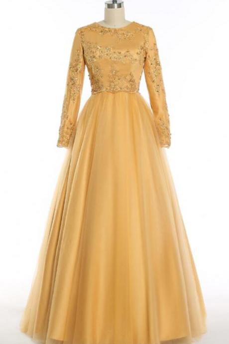 A Line Party Appliques Lace Long Sleeve Prom Dress