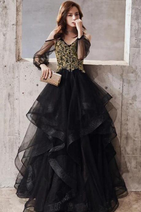 A Line Black Sweetheart Tulle Lace Prom Gown