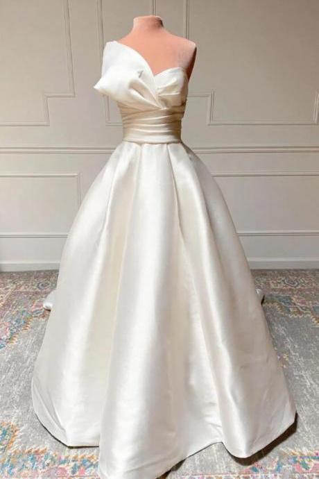 Simple One Shoulder Satin Long Prom Dress Wedding Dress