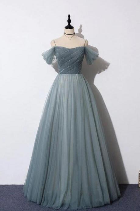 Gray Sweetheart Tulle Formal Evening Dress