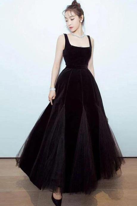 Simple Black Tulle Long Prom Dress Evening Dresses