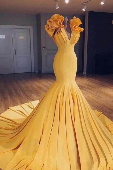 Yellow Mermaid Stain Prom Dress