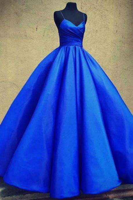 Blue Sweetheart Satin Long Formal Prom Dress