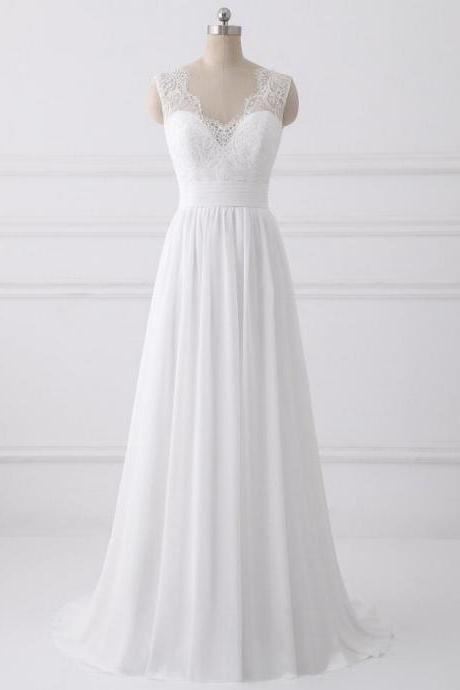 Simple A-line Chiffon Lace Bridal Dresses