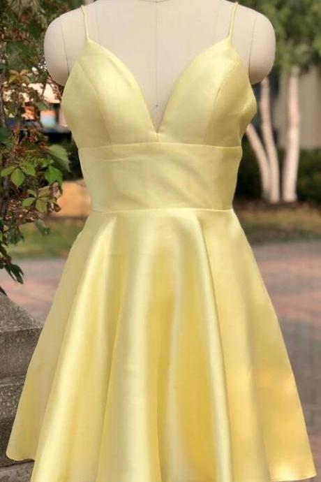 Cute Light Yellow Homecoming Dresses, Short Prom Dresses