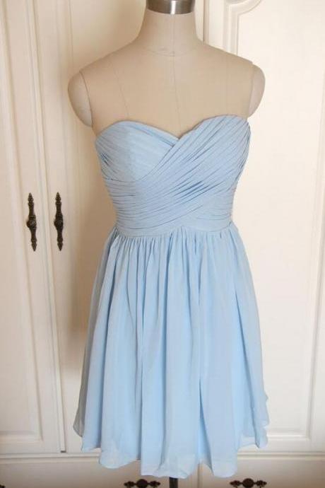 Chiffon Light Blue Sweetheart Short Bridesmaid Dress