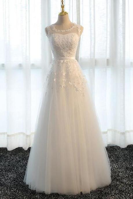 Elegant Floor Length White Tulle And Lace Party Dress