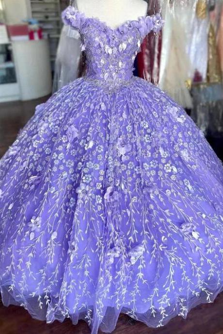 Princess Sequined Lavender Quinceanera Dresses Sweet 16 Girl Appliques