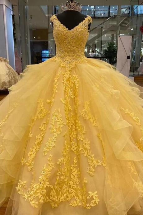 Princess Quinceanera Dresses Beading Sequined Appliques Bow Tulle Ball Gown Prom Dress