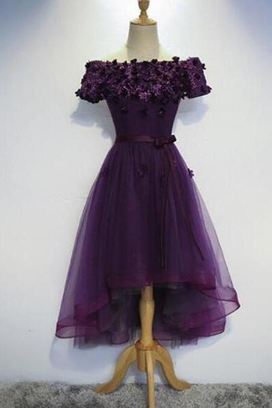 A Line Dark Purple High Low Homecoming Dresses