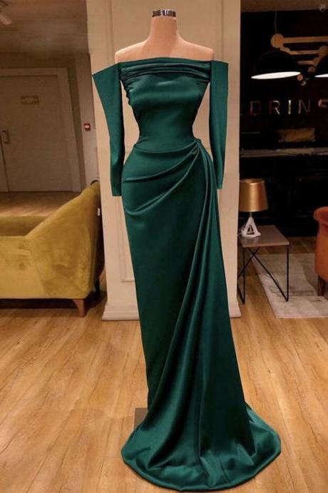 Simple Long Sleeve Green Evening Dresses