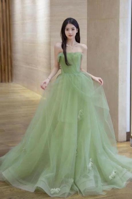 Mermaid Green A Line Tulle Long Prom Dresses Graduation Dresses