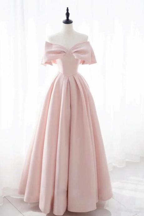 Simple Pink Satin Long Prom Dresses