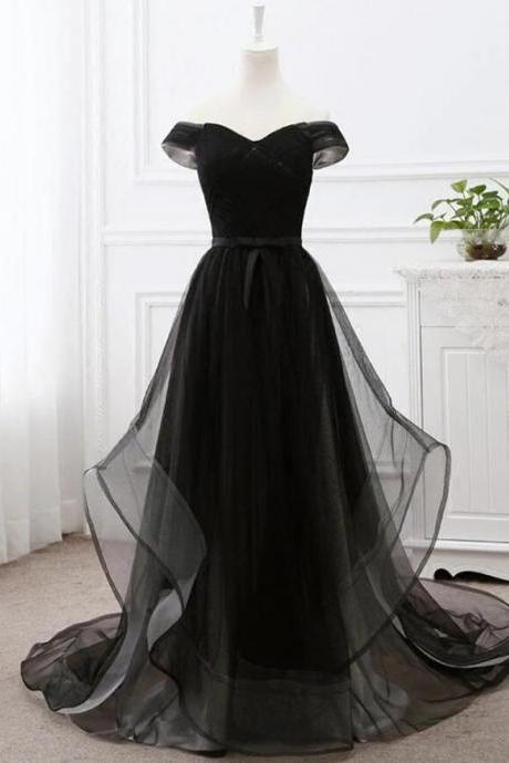 Mermaid Black Tulle Long Prom Dress Evening Dresses