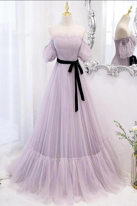 A Line Purple Tulle Long Prom Dress, Evening Dress