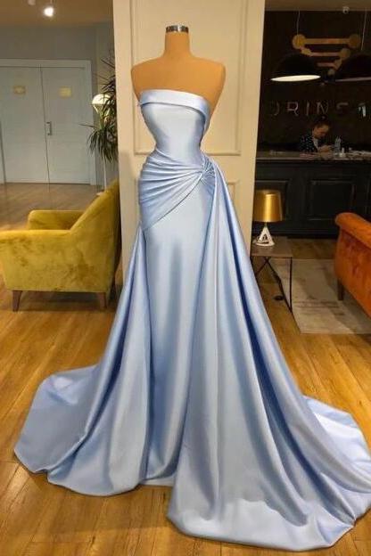 Strapless Mermaid Light Blue Evening Gown Prom Dress