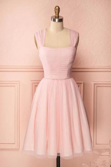 Vintage Straps Pink Tulle Short Homecoming Dress
