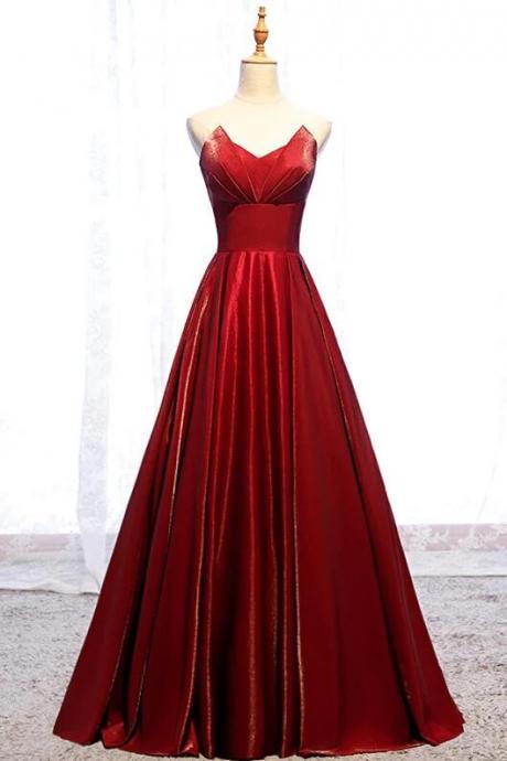 Modest Strapless A Line Red Lace Up Prom Evening Dresses